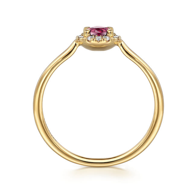 Promise Ring - 14k Yellow Gold Round Cut Diamond Halo Pink Tourmaline Promise Ring