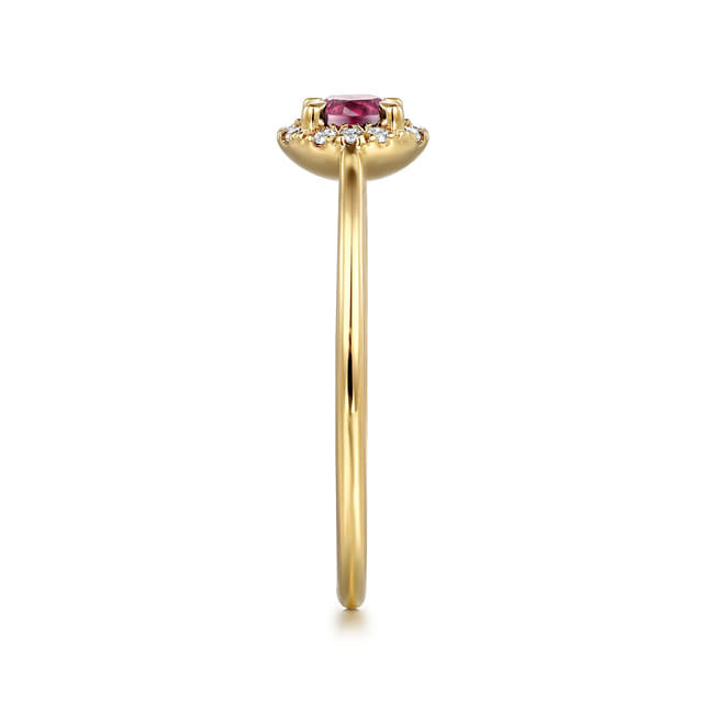 Promise Ring - 14k Yellow Gold Round Cut Diamond Halo Pink Tourmaline Promise Ring