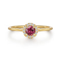 Promise Ring - 14k Yellow Gold Round Cut Diamond Halo Pink Tourmaline Promise Ring