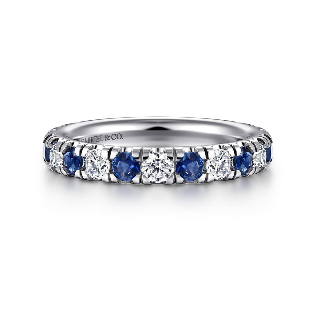 14K White Gold Sapphire and Diamond Stackable Band