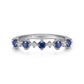 14K White Gold Alternating Round Diamond and Sapphire Ring
