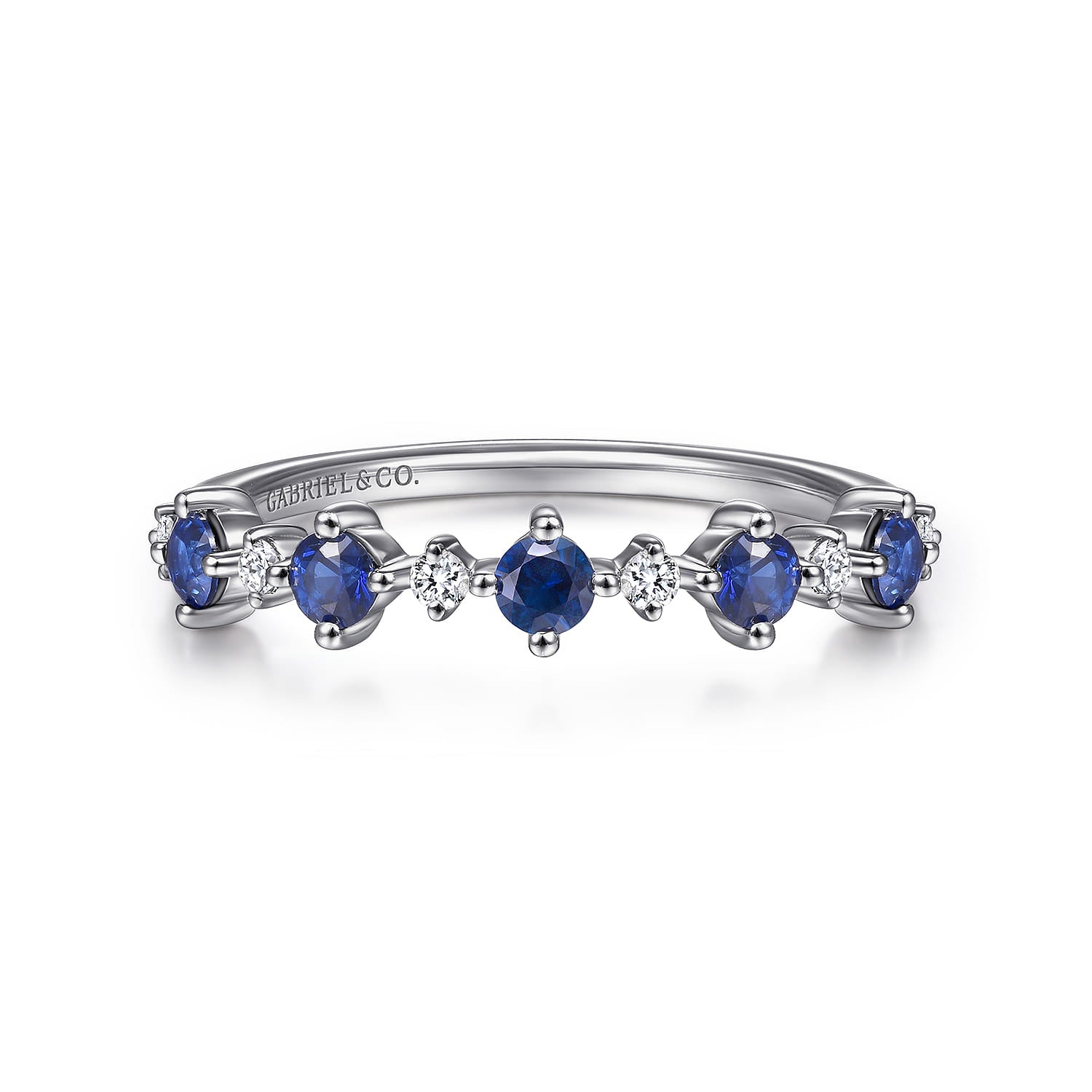 14K White Gold Alternating Round Diamond and Sapphire Ring
