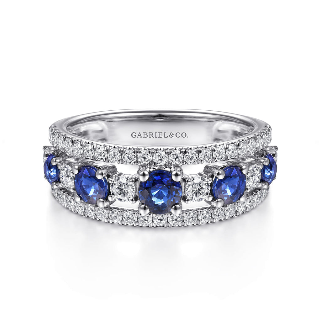 14K White Gold Round Sapphire and Diamond Ring
