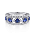 14K White Gold Round Sapphire and Diamond Ring