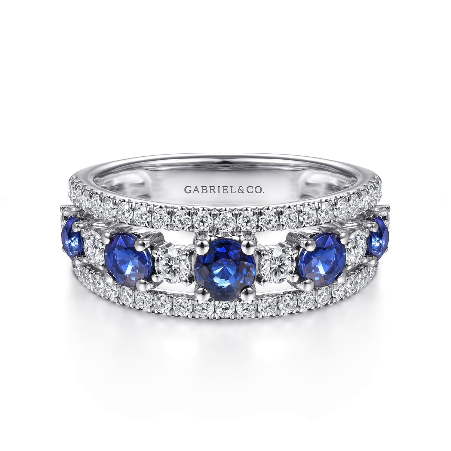 14K White Gold Round Sapphire and Diamond Ring