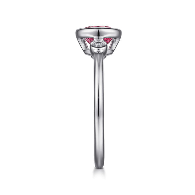 925 Sterling Silver Pink Tourmaline and Diamond Ladies Ring