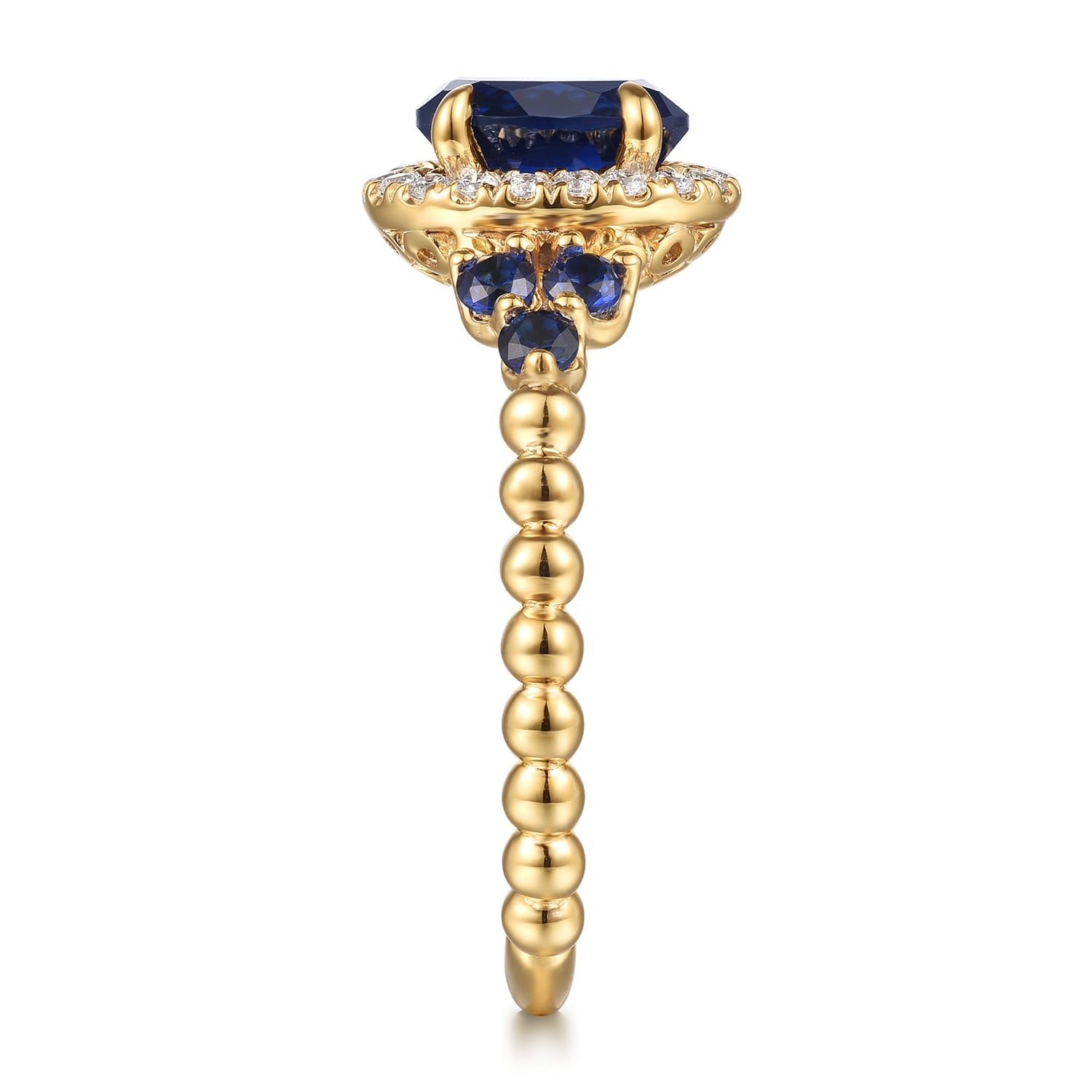 14K Yellow Gold Bujukan Diamond Halo and Oval Blue Sapphire Fashion Ring