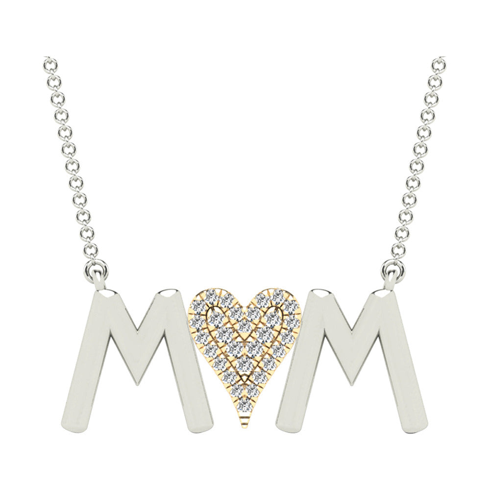 Mom Heart Silver Diamond Necklace