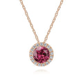 14k Rose Gold Round Cut Diamond Halo Pink Tourmaline Pendant Necklace