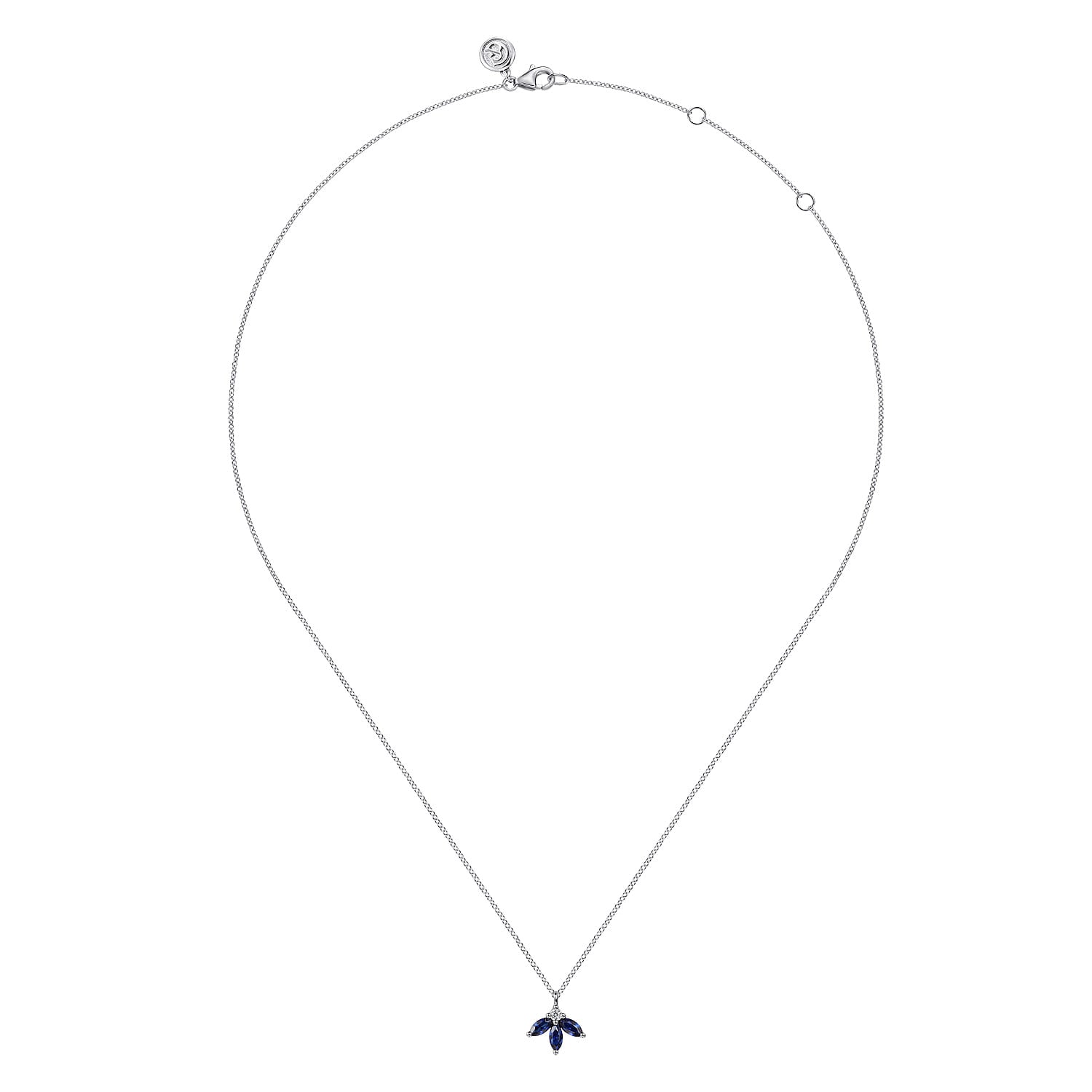 Floral - 14K White Gold Diamond and Sapphire Pendant Necklace