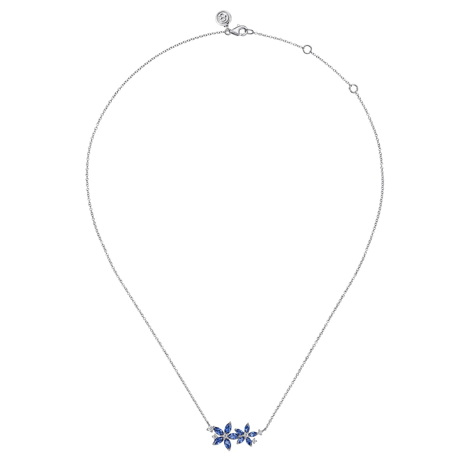 Floral - 14K White Gold Diamond and Marquise Sapphire Floral Pendant Necklace