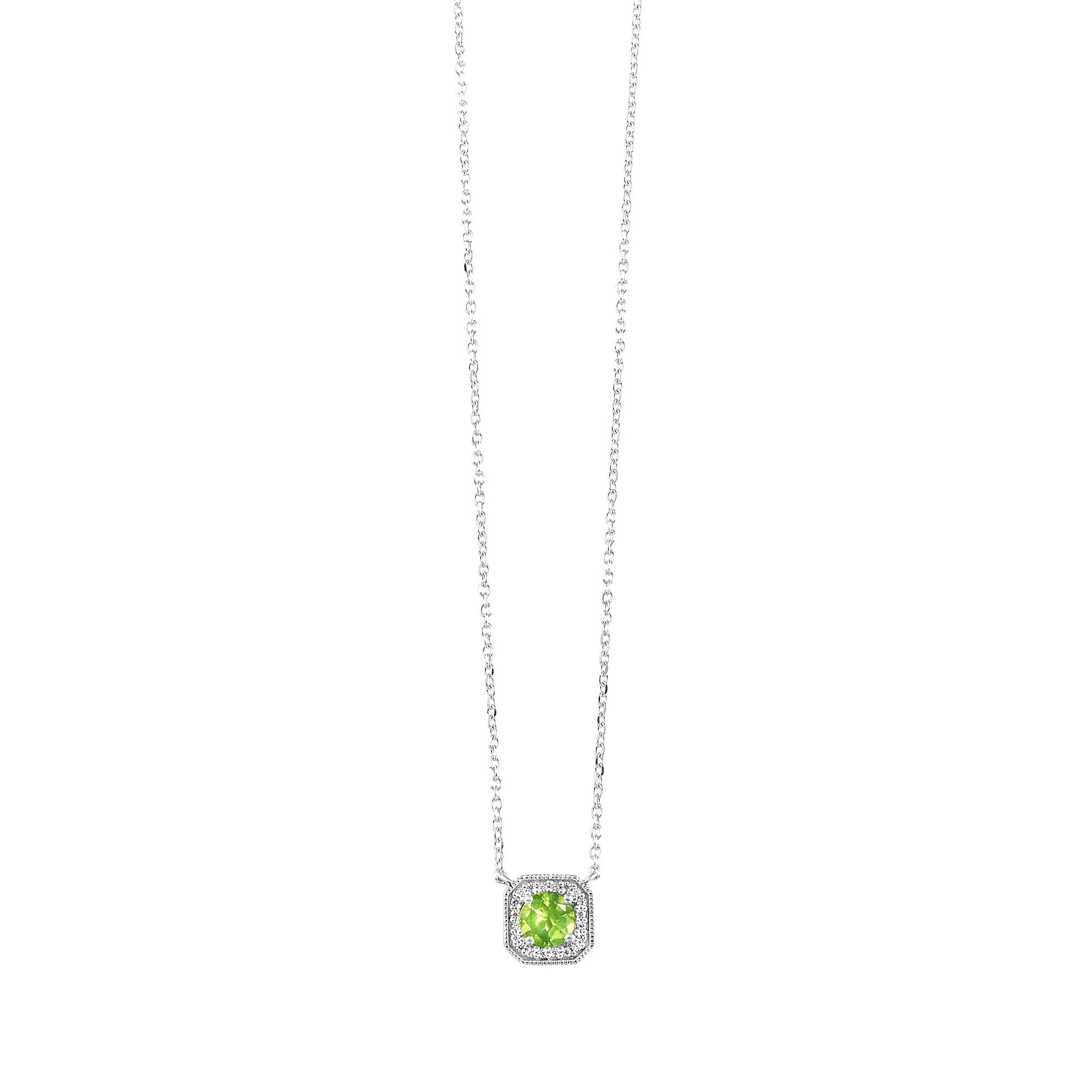 10K WG 1/15 ct. tw. Diamond Halo & 1/2 ct. tw. Peridot Pendant