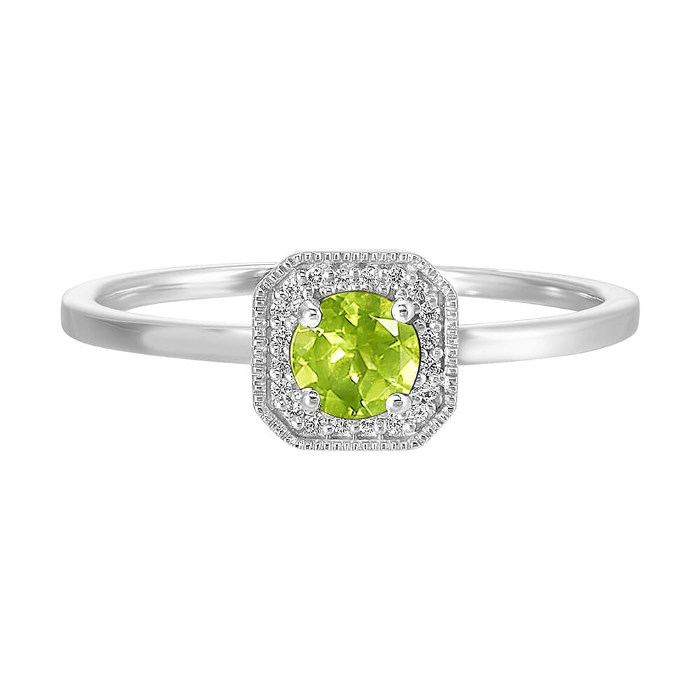 10K WG 1/12 ct. tw. Diamond Halo & 1/2 ct. tw. Peridot Ring