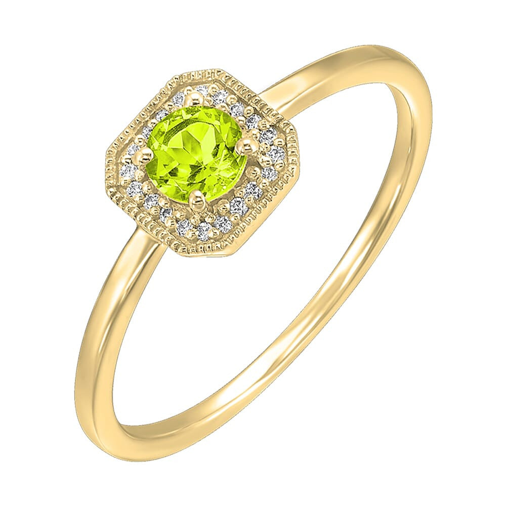 10K YG 1/12 ct. tw. Diamond Halo & 1/2 ct. tw. Peridot Ring