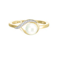 14k Yellow Gold .02ctw Diamond and Pearl Ring