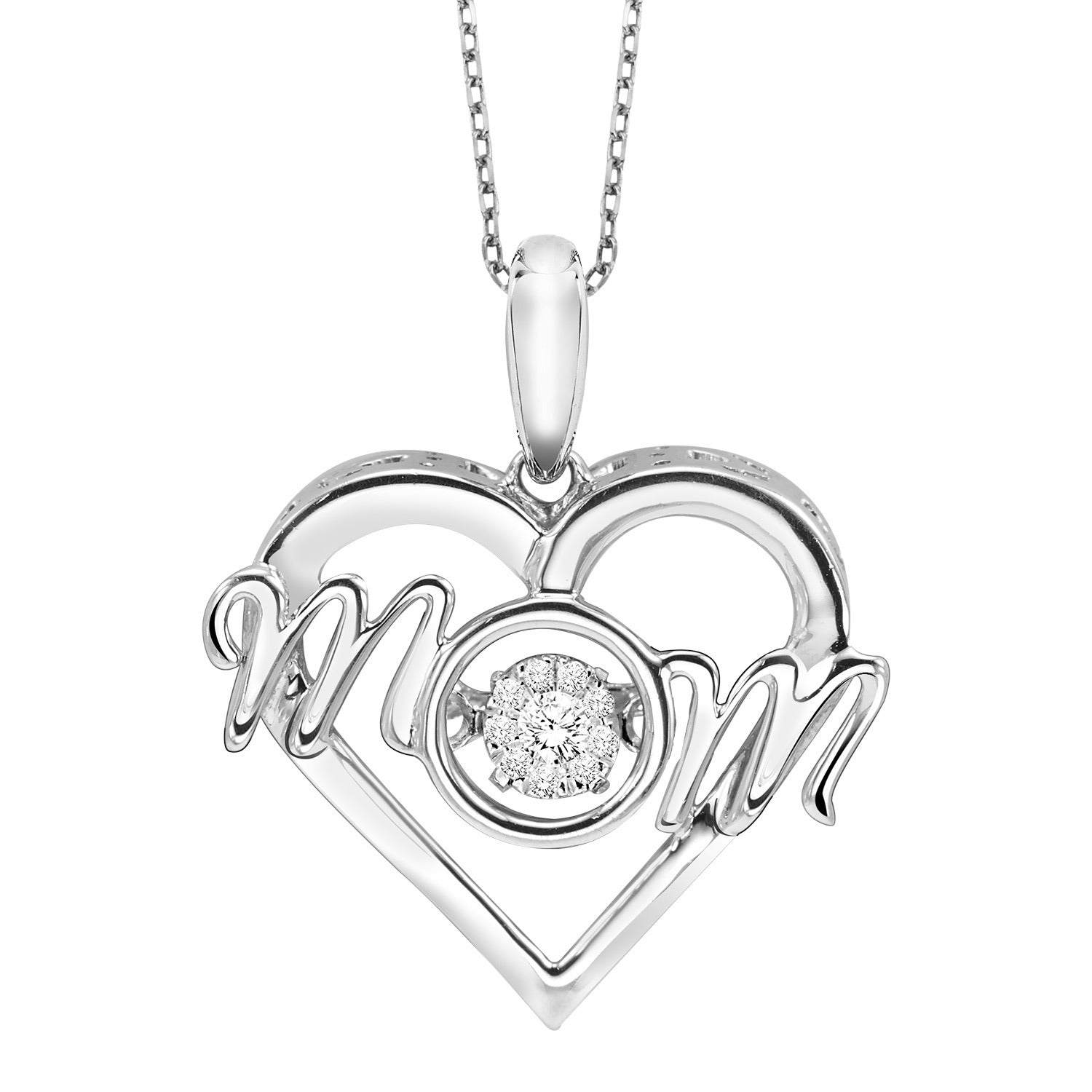 Silver 1/50 ct. tw. Diamond MOM Heart Pendant