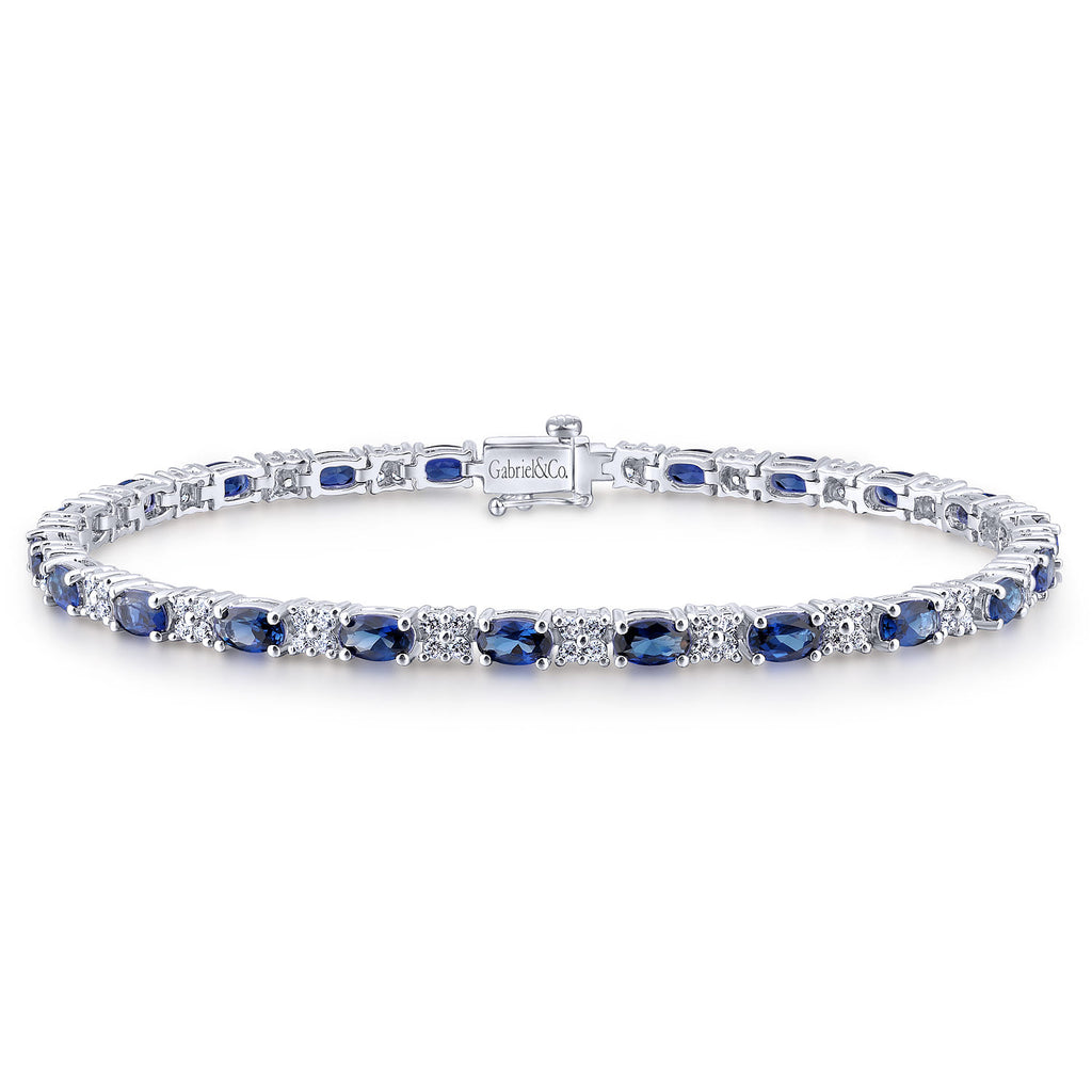 14K White Gold Diamond Sapphire Tennis Bracelet