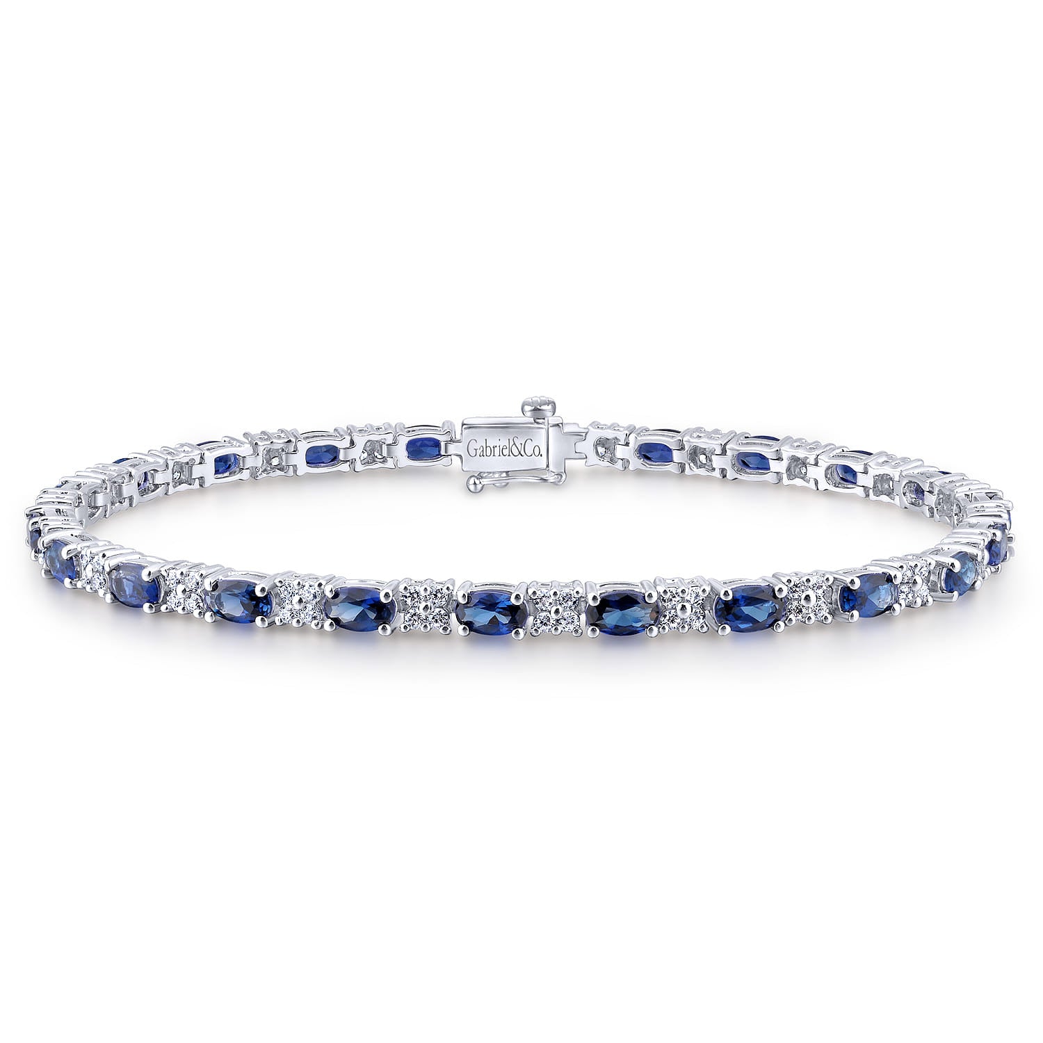 14K White Gold Diamond Sapphire Tennis Bracelet