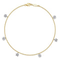 14K Yellow Gold Chain Ankle Bracelet with White Gold Diamond Flower and Star Charms