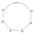 14K White Gold Chain Ankle Bracelet with White Gold Diamond Flower Charms