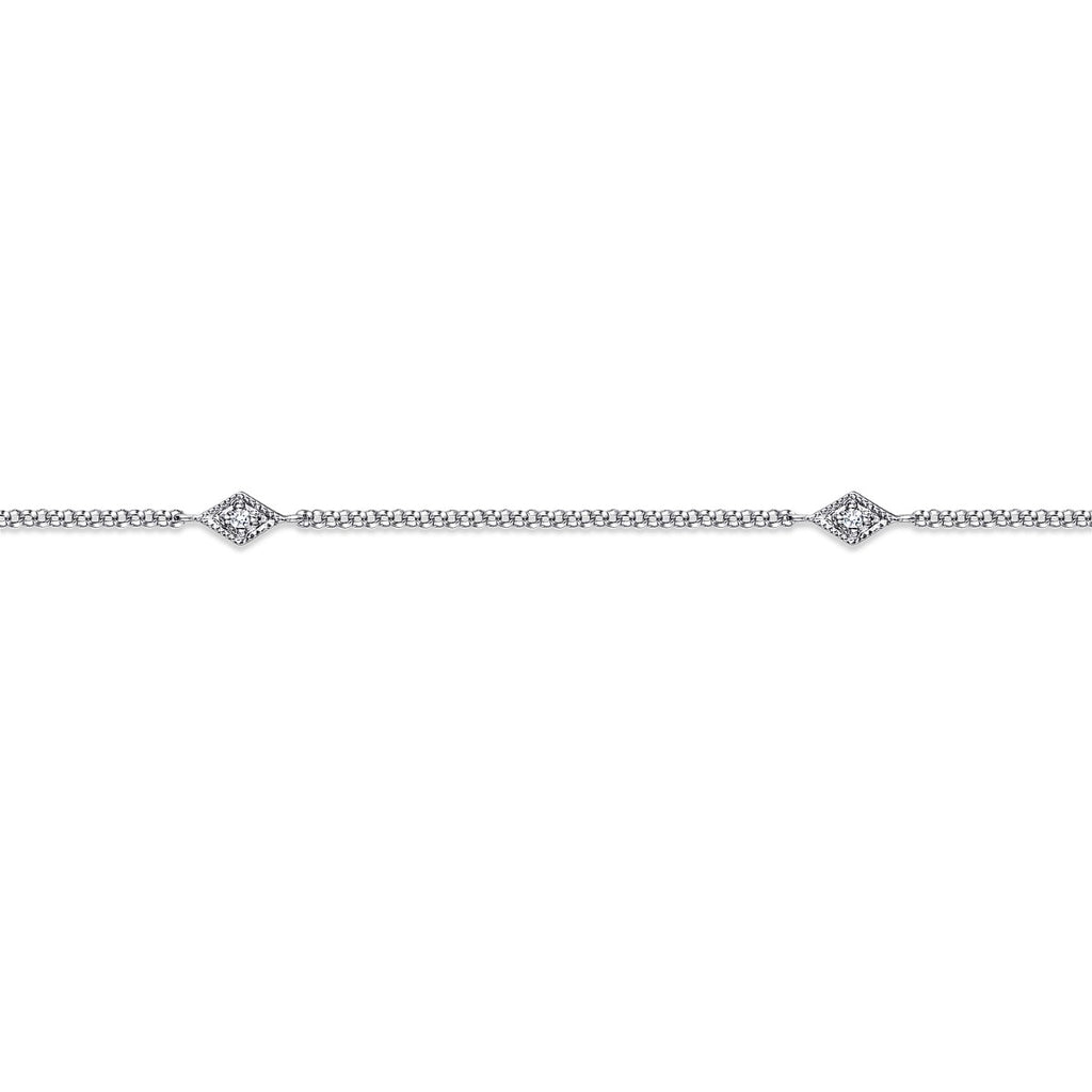 14K White Gold Ankle Bracelet with Marquise Shaped Diamond Stations