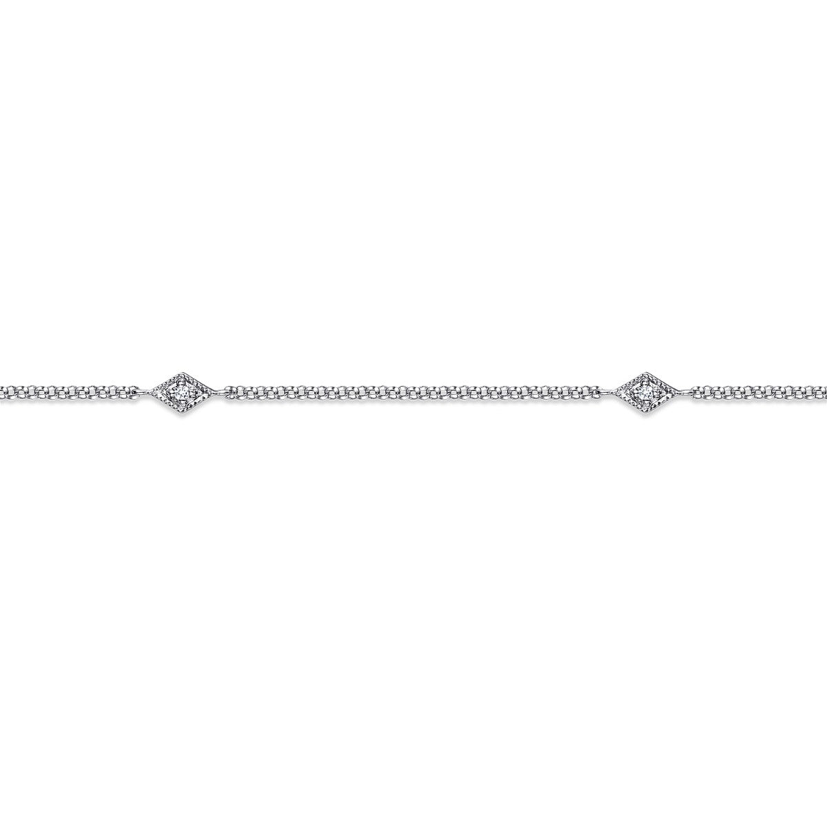 14K White Gold Ankle Bracelet with Marquise Shaped Diamond Stations