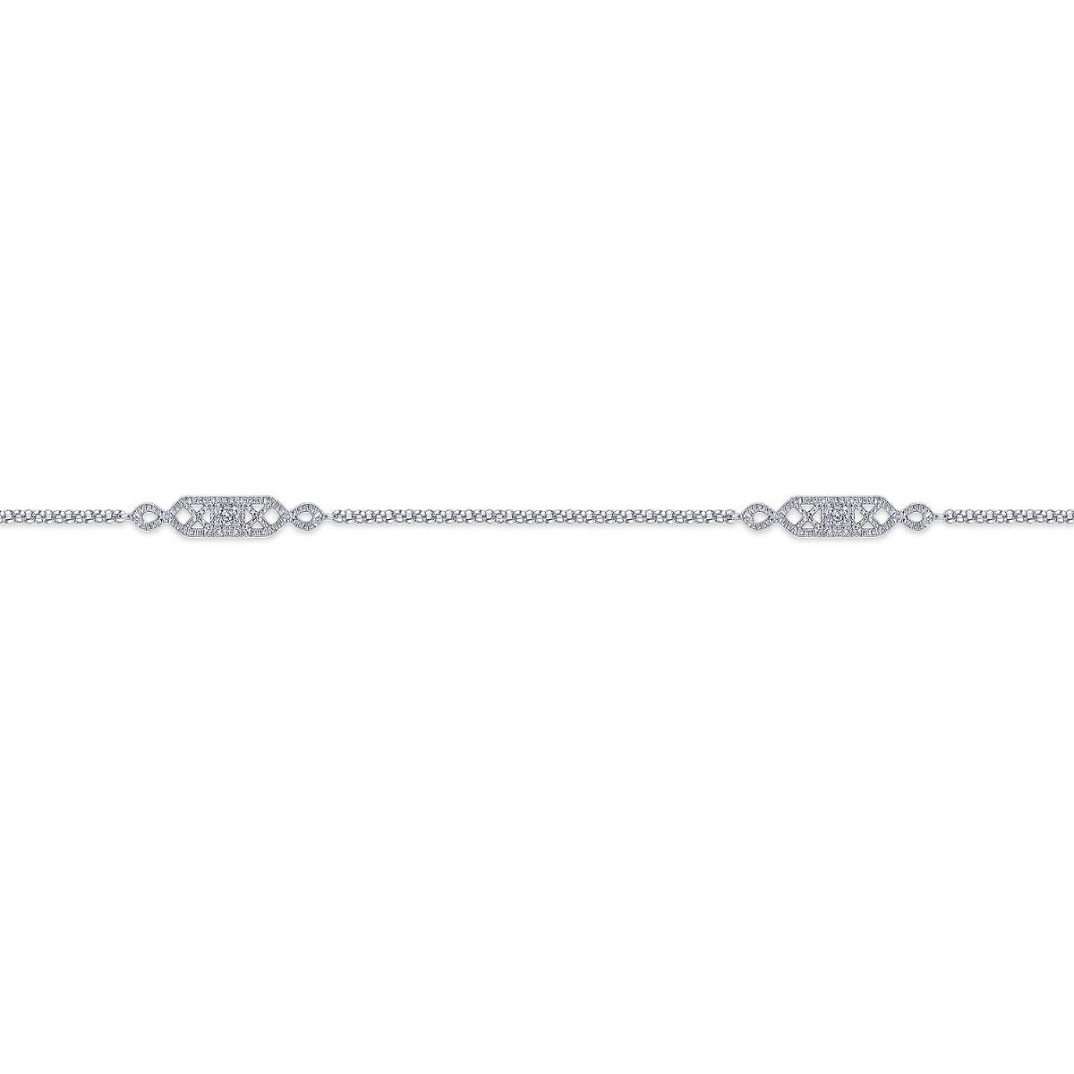 14K White Gold Ankle Bracelet with Rectangular Diamond Stations
