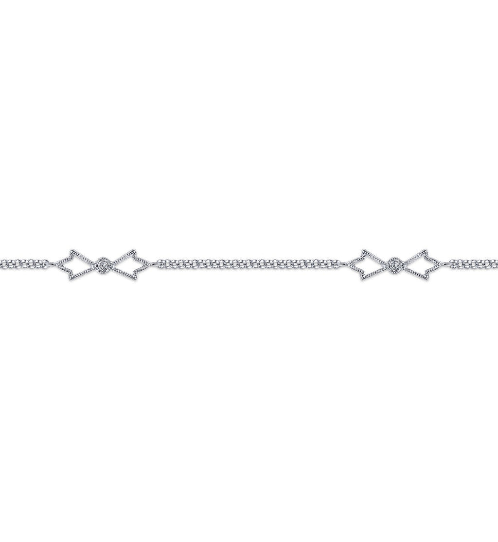 14K White Gold Ankle Bracelet with Open Leaf Diamond Stations