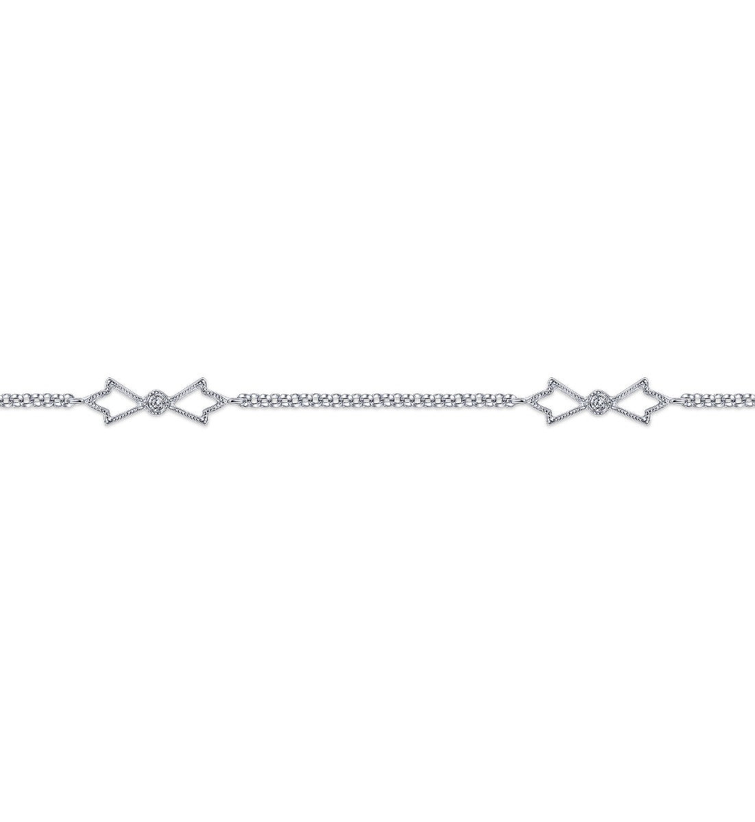 14K White Gold Ankle Bracelet with Open Leaf Diamond Stations