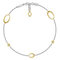 14K White-Yellow Gold Chain Ankle Bracelet with Oval Link Stations and Diamond Accents