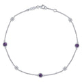 Sterling Silver Chain Ankle Bracelet with Amethyst and White Sapphire