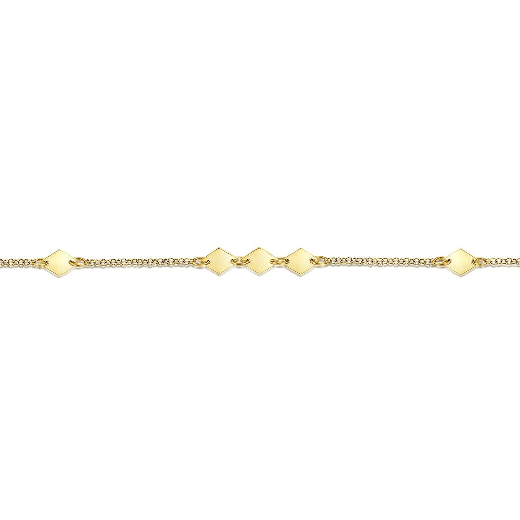 14K Yellow Gold Chain Ankle Bracelet with Diamond Shaped Stations