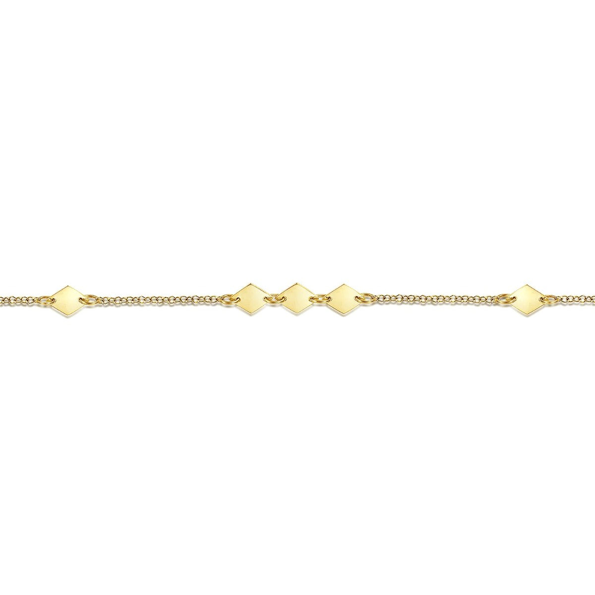 14K Yellow Gold Chain Ankle Bracelet with Diamond Shaped Stations