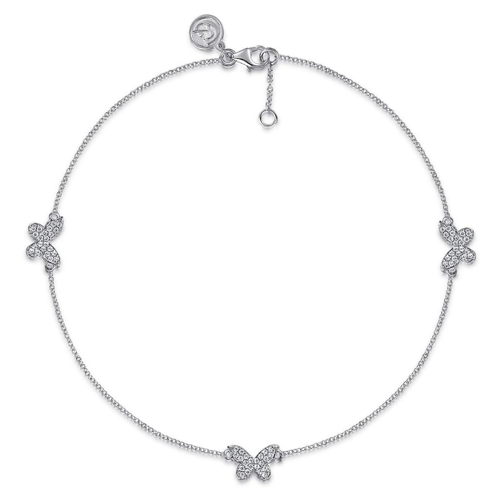 925 Sterling Silver and White Sapphire Butterfly Anklet