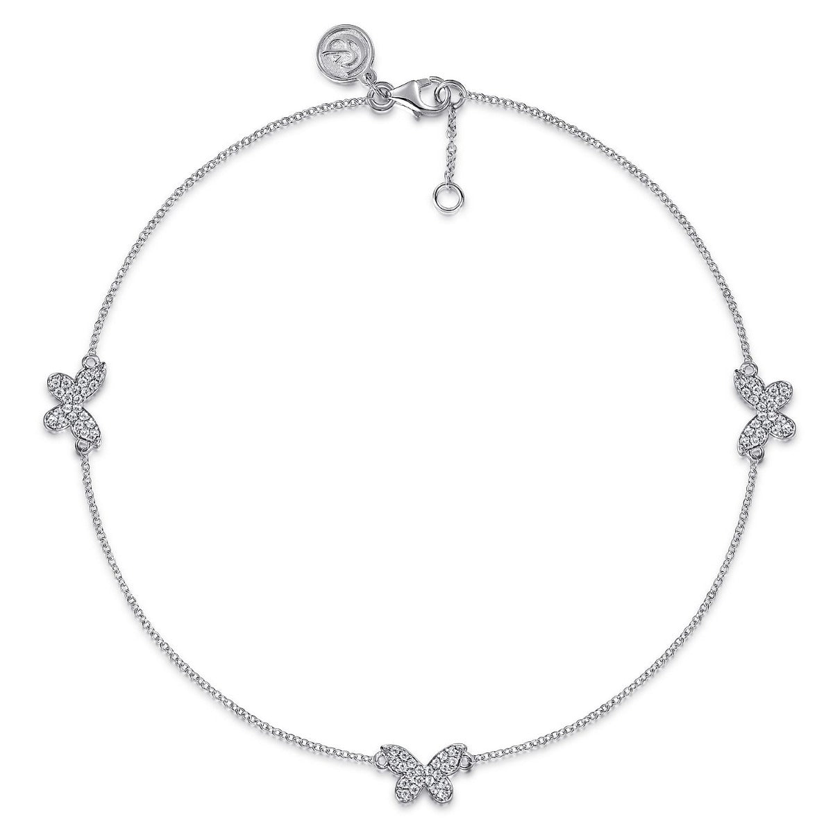 925 Sterling Silver and White Sapphire Butterfly Anklet