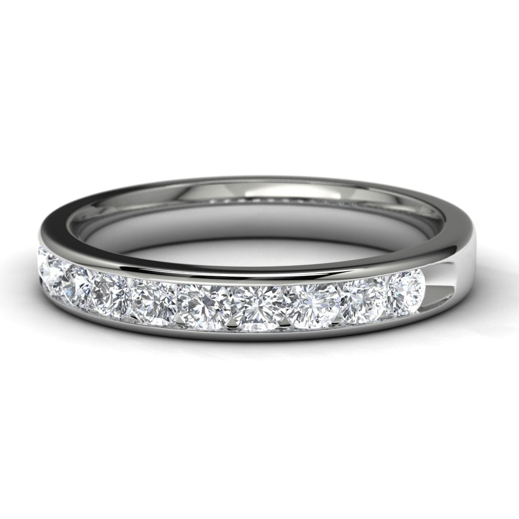 14k White Gold Channel Set Wedding Band Angled View