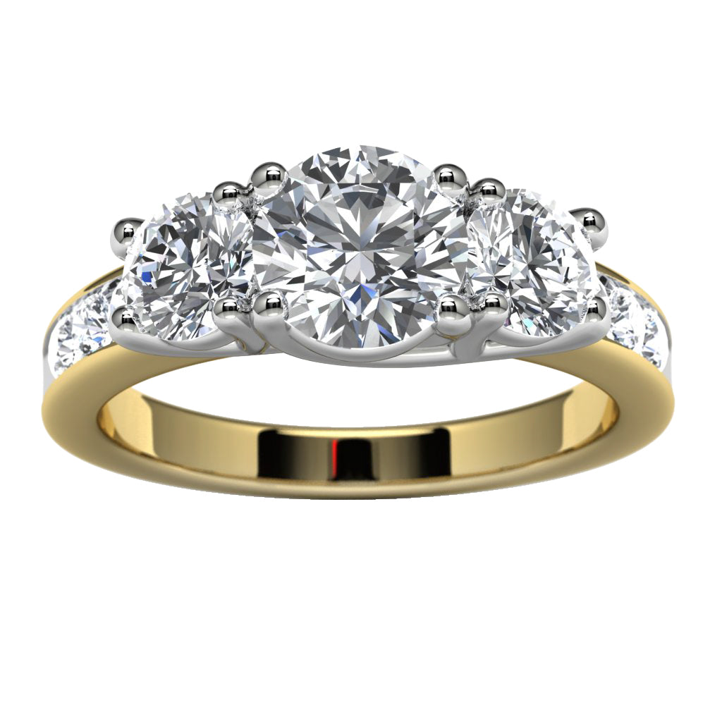 14k Two Tone Three Diamond Channel Set Engagement Ring Angle View
