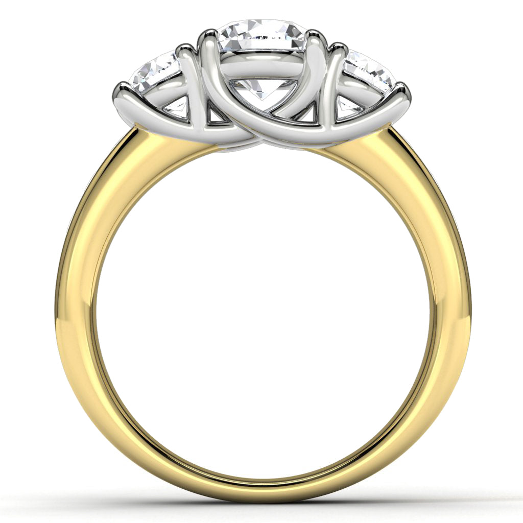 14k Two Tone Three Diamond Channel Set Engagement Ring Finger View