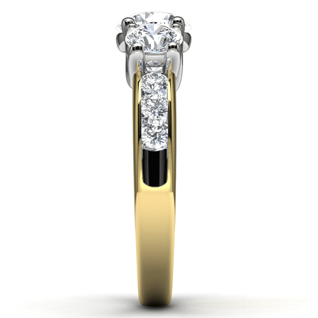 14k Two Tone Three Diamond Channel Set Engagement Ring Side View