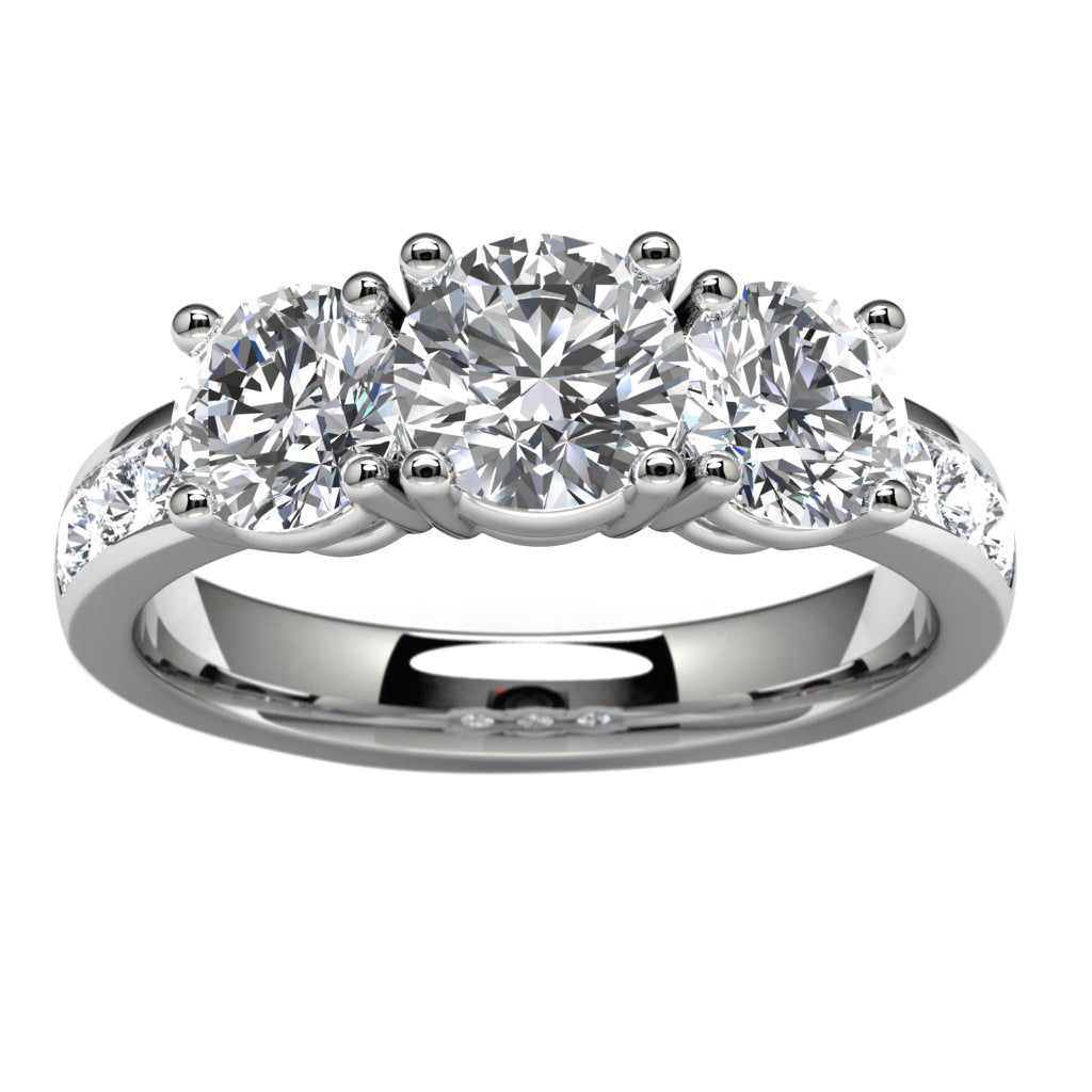 14k White Gold Three Diamond Channel Set Engagement Ring Angle View