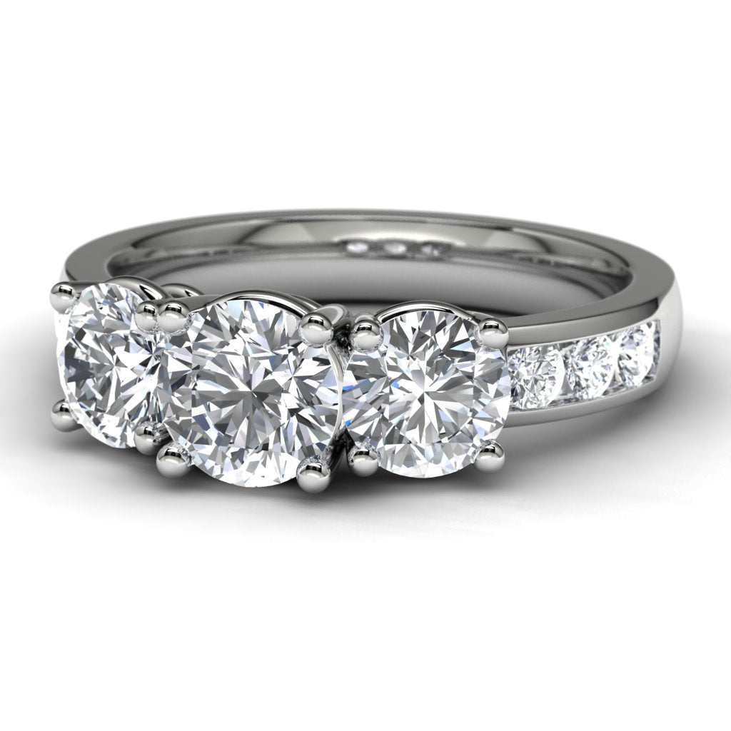 14k White Gold Three Diamond Channel Set Engagement Ring Front View