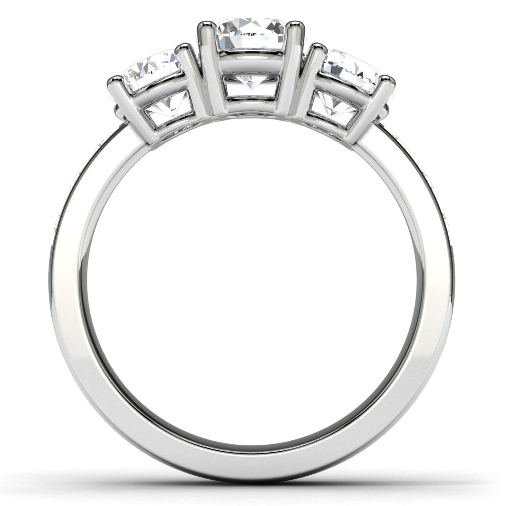 14k White Gold Three Diamond Engagement Ring Finger View