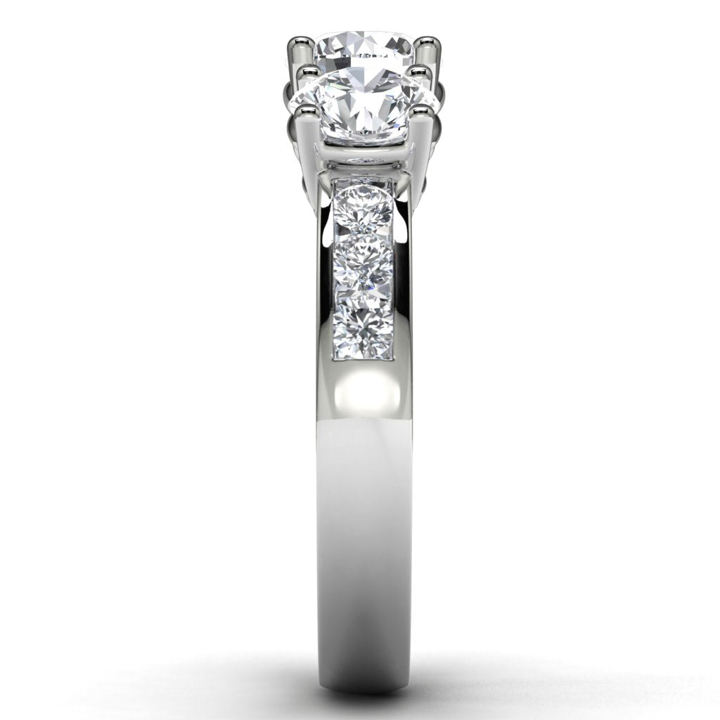 14k White Gold Three Diamond Channel Set Engagement Ring Side View