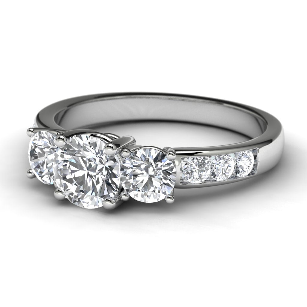 14k White Gold Three Diamond Engagement Ring Front View