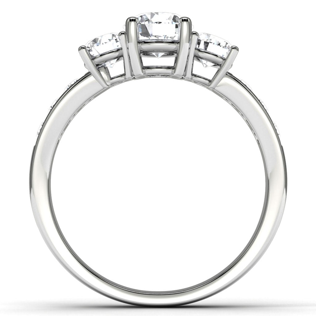 14k White Gold Three Diamond Engagement Ring Finger View