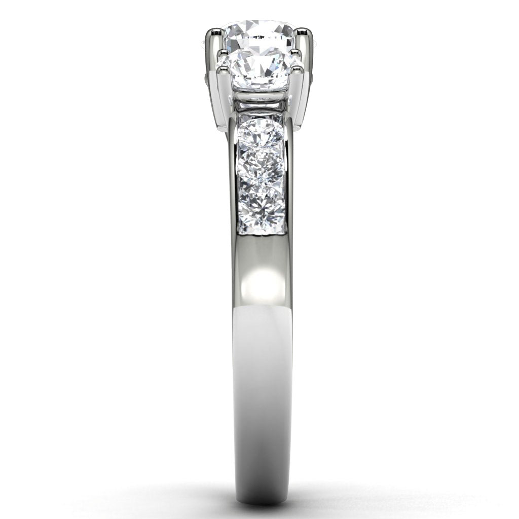 14k White Gold Three Diamond Engagement Ring Side View