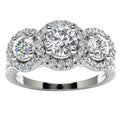 14k White Gold Three Stone Halo Engagement Ring Angle View