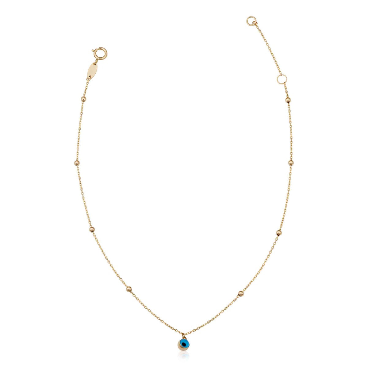 Au Naturale 14k Yellow Gold Evil Eye Charm Bead Station Anklet