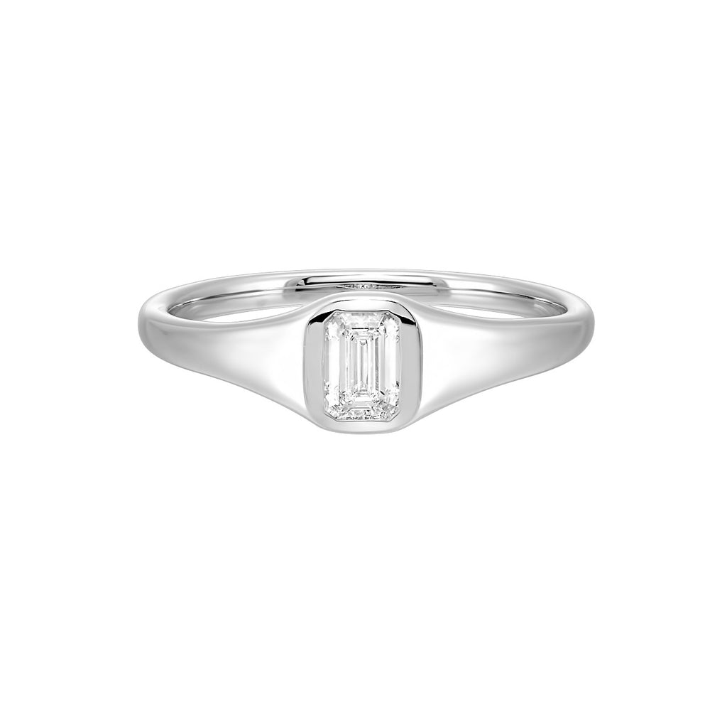 14k White Gold Lab Grown Emerald Center Stone Signet Ring