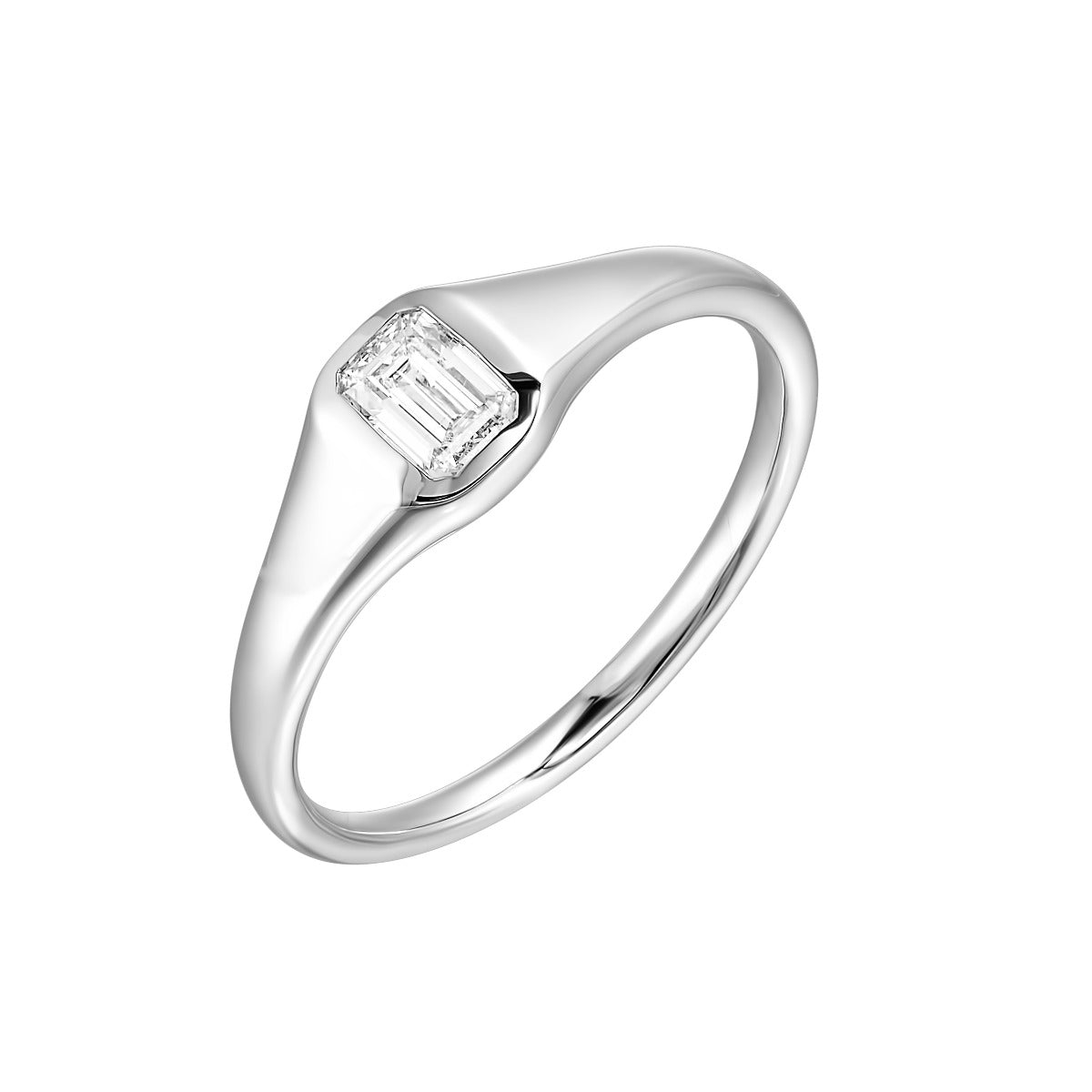 14k White Gold Lab Grown Emerald Center Stone Signet Ring